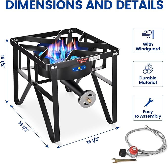 ARC Advanced Royal Champion ARC Propane Burner, 200,000 BTU Propane Stove with 0-20 PSI Regulator