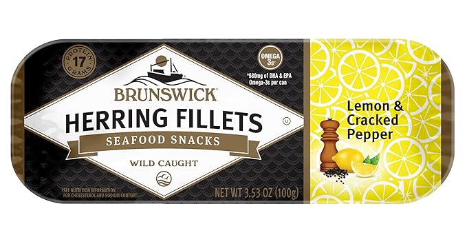 Brunswick Herring Fillets in Lemon & Cracked Pepper, 3.53 oz Can - 15g Protein per Serving - Gluten