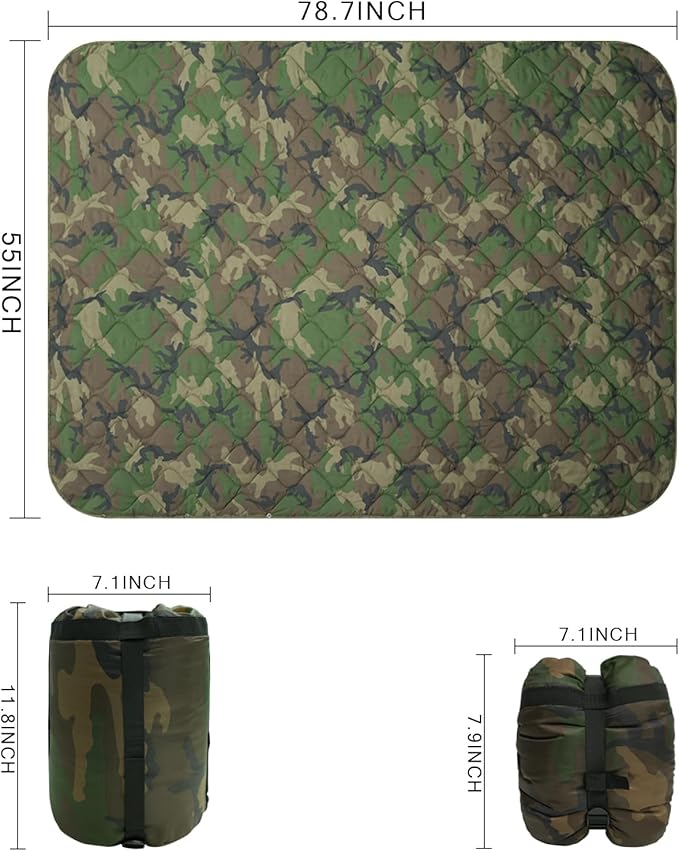 Poncho Liner Military Insulation Blanket Camo with Compression Carry Bag for Outdoors Hiking Jungle