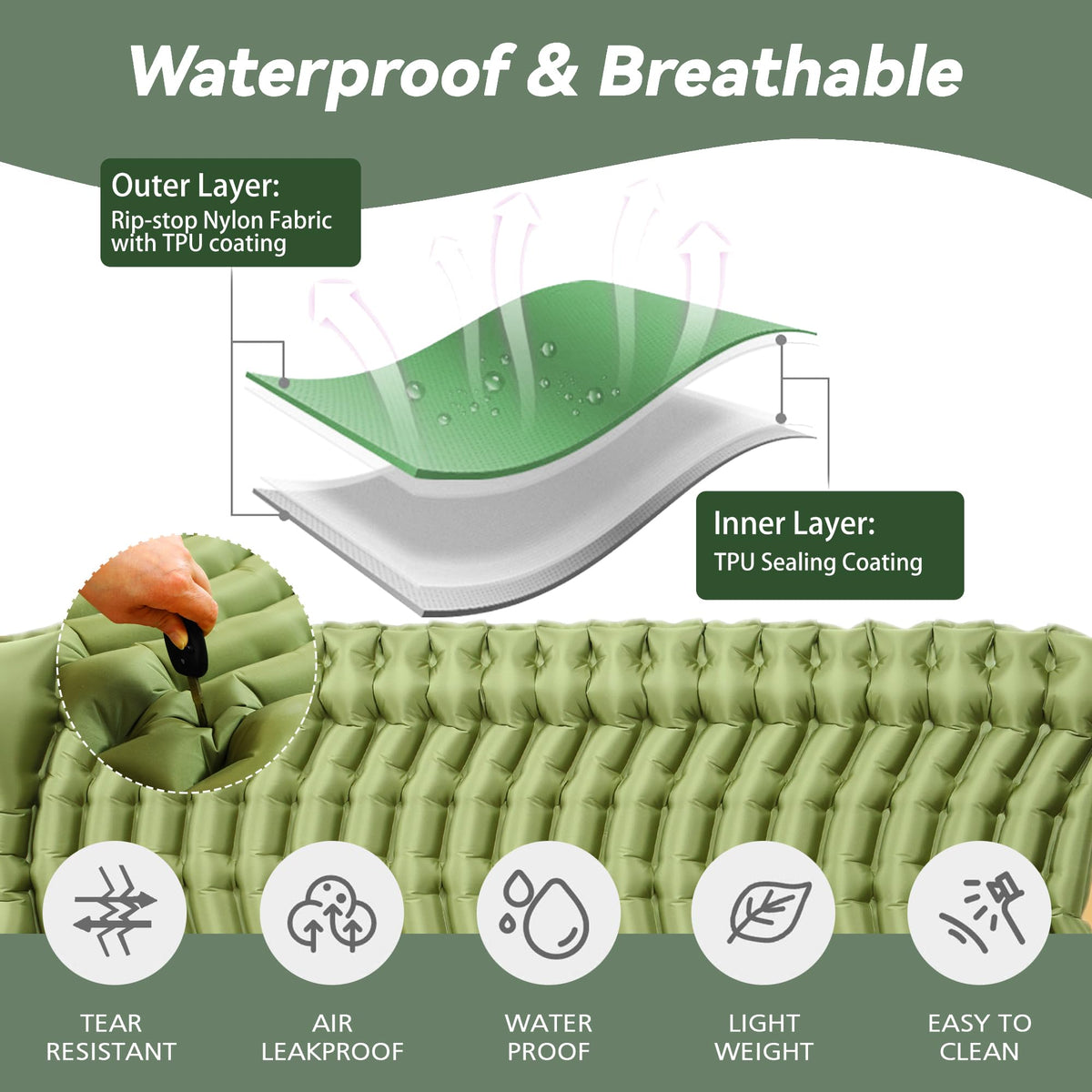 Pretyw Double Camping Sleeping pad with Pillow & Built-in Foot Pump