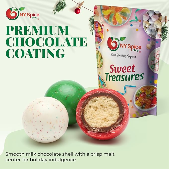 NY Spice Shop Multicolor Chocolate Malt Balls Party Decorations - 1 Pound Malted Milk Ball Candy
