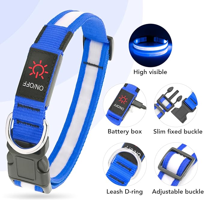 Vizpet LED Dog Collar, Light Up Dog Collar Adjustable USB Rechargeable Super Bright Safety Light