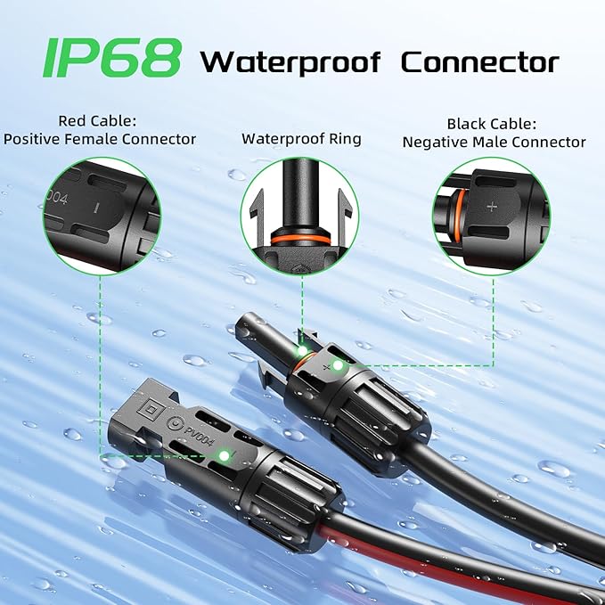 Bateria Power 20Ft 10AWG Solar Panel Extension Cable, 6mm² Twin Wire Conductor Parallel Solar Wire