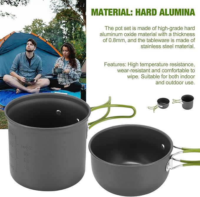 SS SUNSBELL Camping Cooking Set, Non-Stick Camping Pot and Pan Set, Portable Camping Cookware with