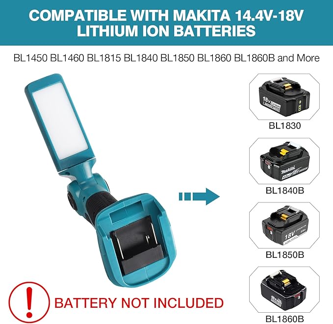 YEX-BUR 12W 1000LM LED Flashlight Work Light for Makita 18V Battery, Jobsite Handheld Spotlight