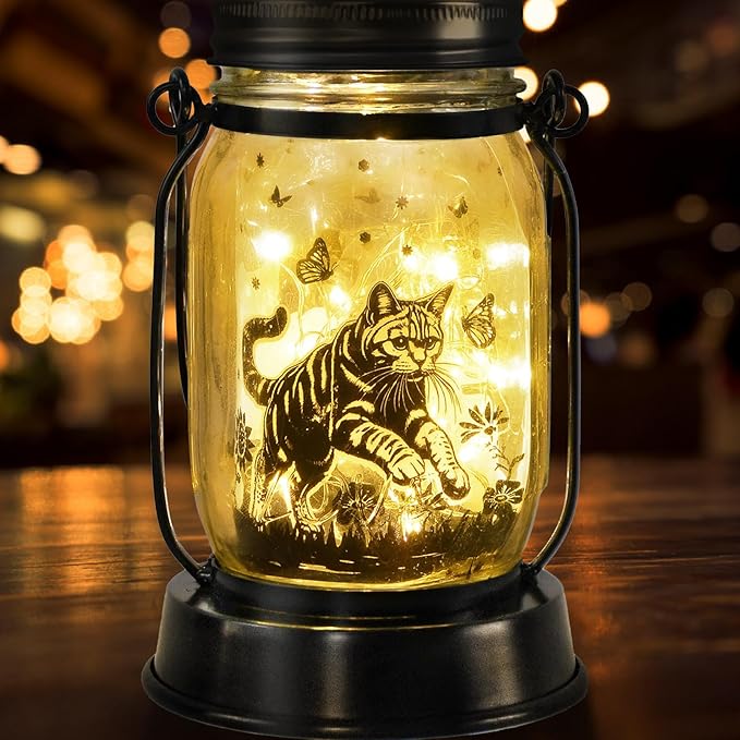 Cat Gifts Cat Solar Lanterns Cat Solar Lights Outdoor Cat Lover Gifts for Women Men Cat Lovers