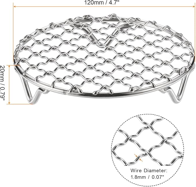 HARFINGTON 2pcs Round Cooking Rack 4.7-inch 201 Stainless Steel Cross Wire Barbecue Grill Net with