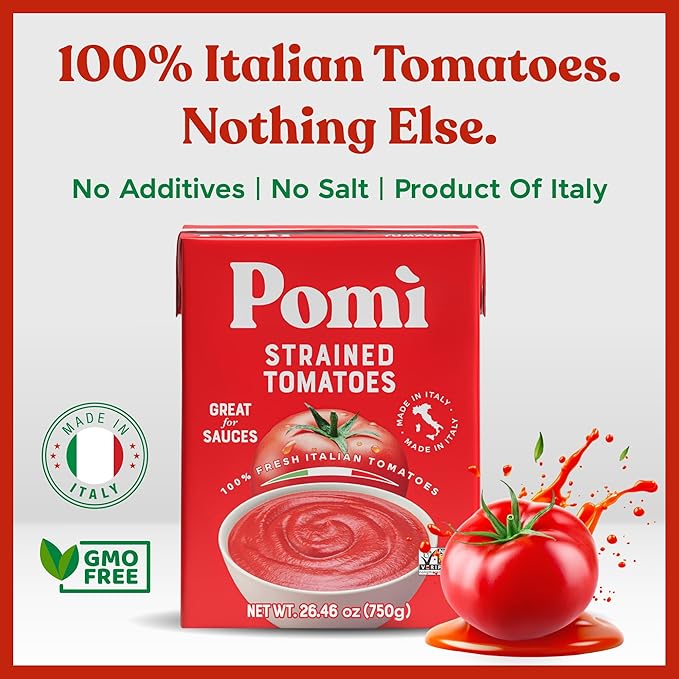 Pomì Strained Tomatoes 26.46oz (Pack of 12) - Creamy, Velvety Tomato Puree, No Additives or