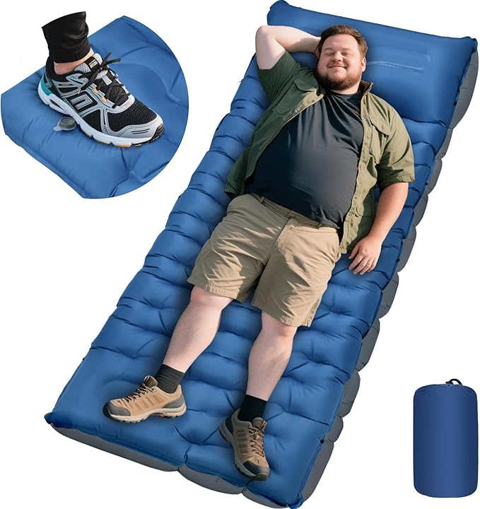 Camping Sleeping Pad, Extra Thick 6 Inch Inflatable Camping Mat with Pillow Built-in Foot Pump