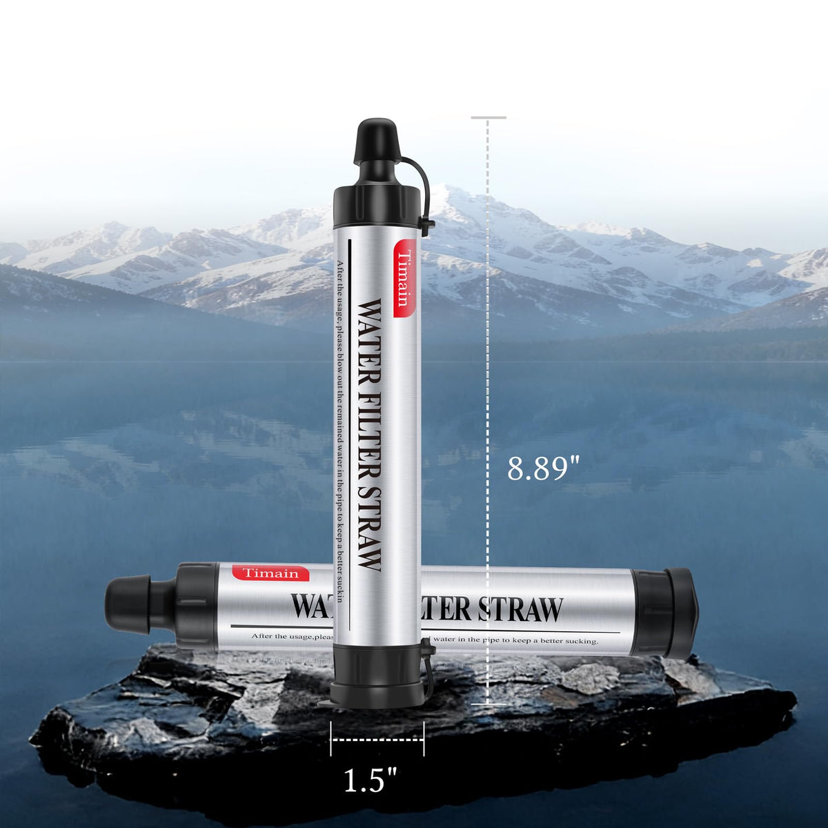 Timain 2 Pack 4-Stage Filtration, High Flow Rate Water Filter Straw, Water Purifier Survival for