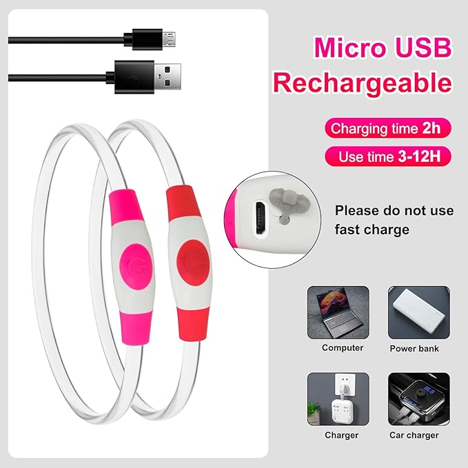 2 Packs Light Up Dog Collar, LED Dog Collar, USB Rechargeable Dog Lights for Night Walking