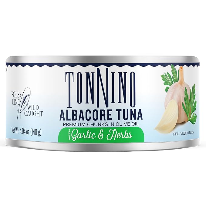 Tonnino Tuna Fish Albacore - Premium chunk in olive oil with Garlic & Herbs ??Pack of 12