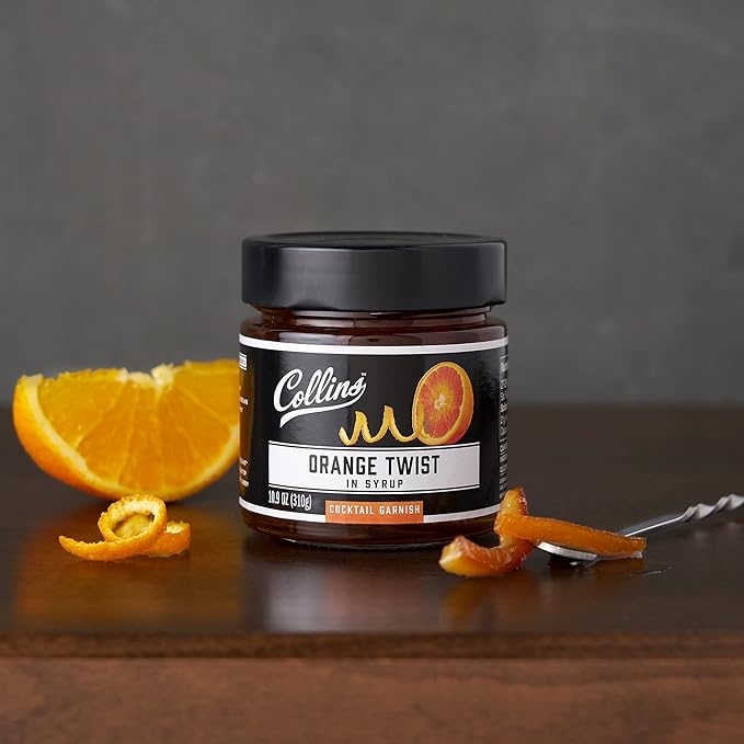 Collins Candied Fruit Orange Peel Twist in Syrup - Popular Cocktail Garnish for Skinny Margarita