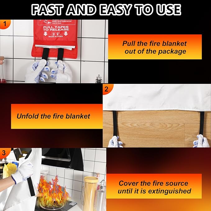 Macarrie 40''x 40'' Fire Blanket Emergency with Hooks and Gloves Fire Suppression Blanket