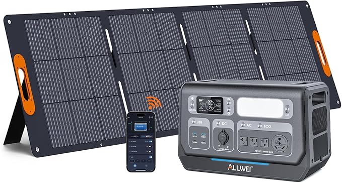 ALLWEI Solar Generator 2400W with 1x 200W Solar Panel, 2048Wh LiFePO4 Portable Power Station, Fast