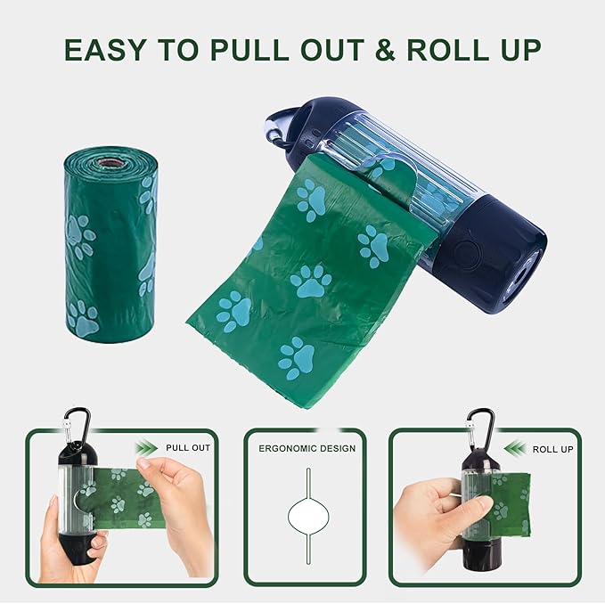 3-in-1 Dog Poop Bag Holder with Flashlight 7-Color, USB-C Rechargeable doggie bag holder for leash