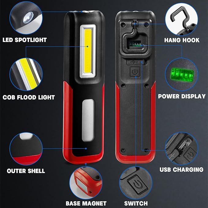 2 PCS Rechargeable LED Work Light with Magnetic Base Portable Task Inspection LED Work Light is