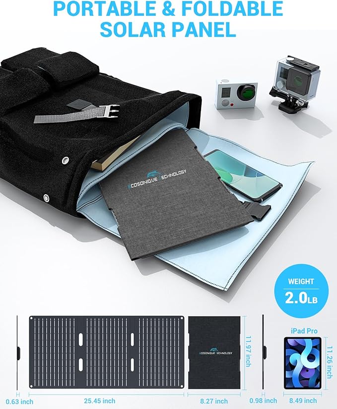 Ecosonique 30W Portable Solar Charger Foldable Solar Panels with USB C USB A Fast Charging