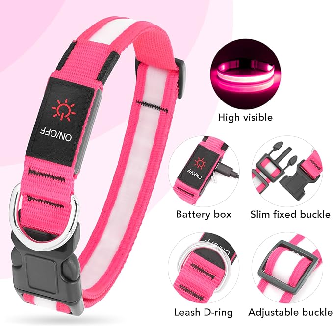 Vizpet LED Dog Collar, Light Up Dog Collar Adjustable USB Rechargeable Super Bright Safety Light