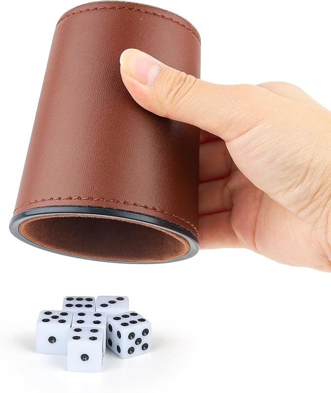 Felt-Lined PU Leather Dice Cup Set, 6 Quiet Shaker Cups With 36 Dice for Bar Party Yahtzee Farkle