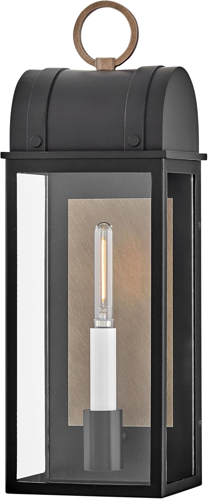 Hinkley Campbell Medium Wall Mount Outdoor Lantern - Clear Glass, Aluminum - Black Finish and
