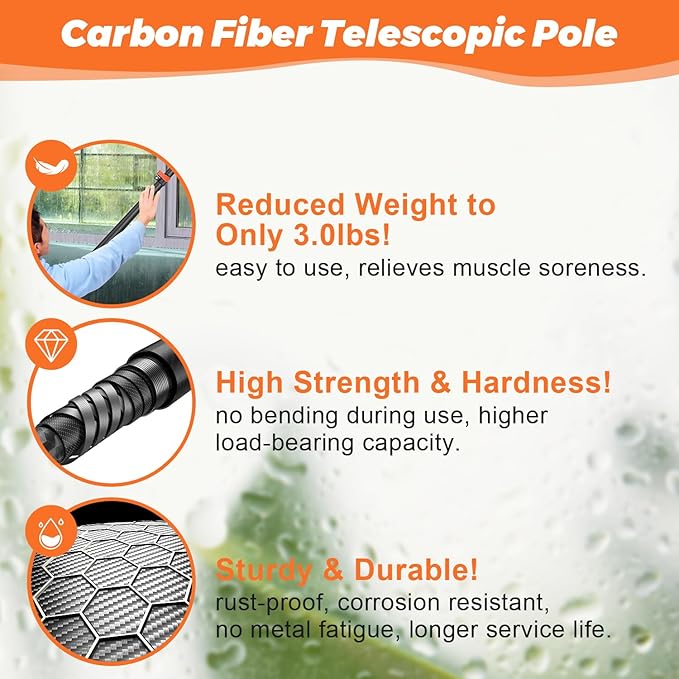 Carbon Fiber Christmas Light Pole Hanger Tool, Extendable 4.7-24 FT High Reach Telescoping Pole