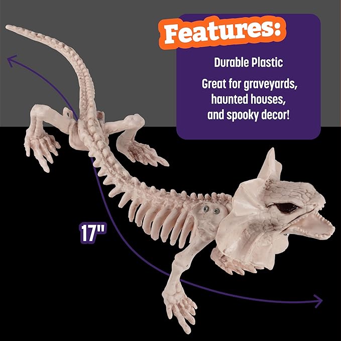 17" Frilled Lizard Skeleton Halloween Decoration- Weather Resistant for Indoor/Outdoor Spooky