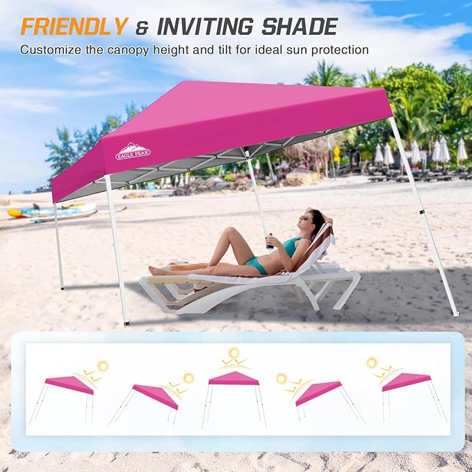 EAGLE PEAK 10x10 Slant Leg Pop-up Canopy Tent Easy One Person Setup Instant Outdoor Beach Canopy
