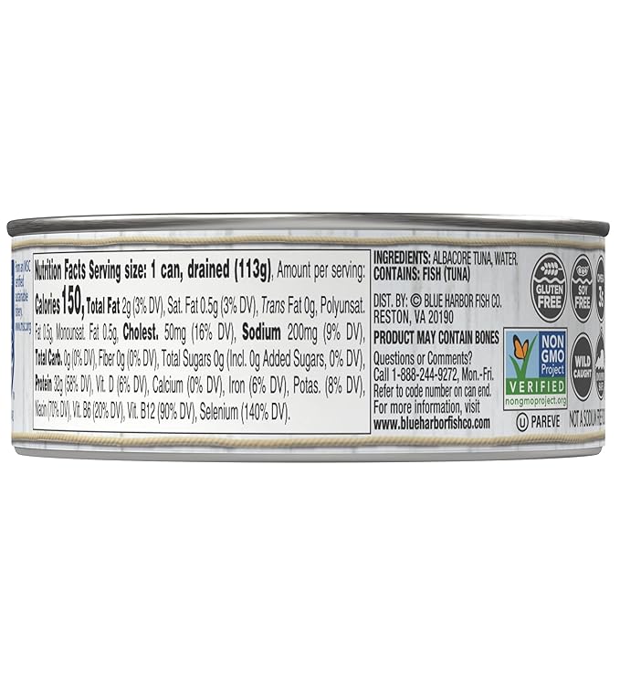 Blue Harbor Fish Co. Wild Albacore Tuna in Water with No Salt Added, 4.6 Ounce