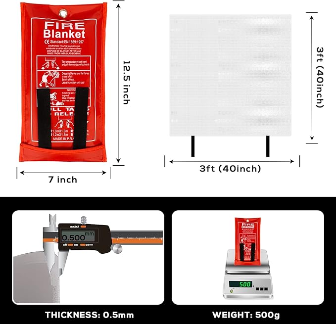 FLASLD Fire Blanket for Home, Fiberglass Fire Blankets Emergency for People, 2 Pack - Fire