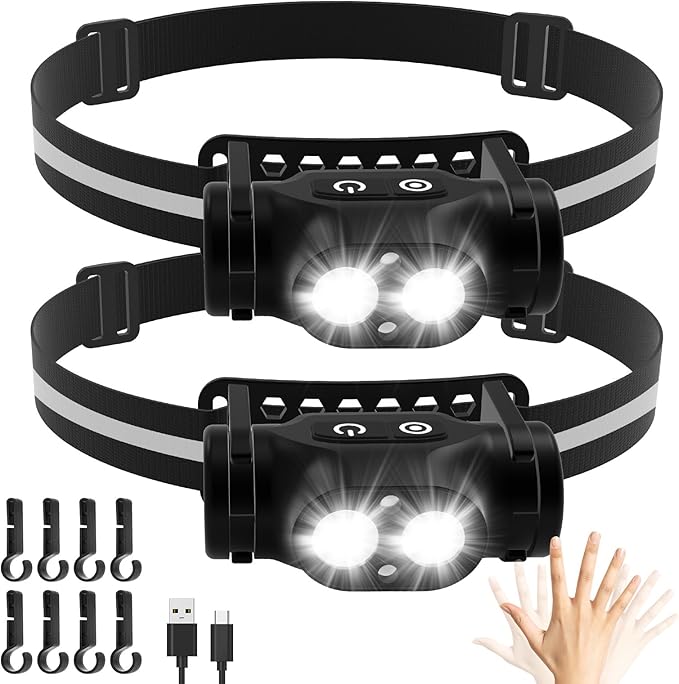 High Lumens Rechargeable Magnetic Headlamp for Camping, Hiking, Caving, Fishing, Motion Sensor