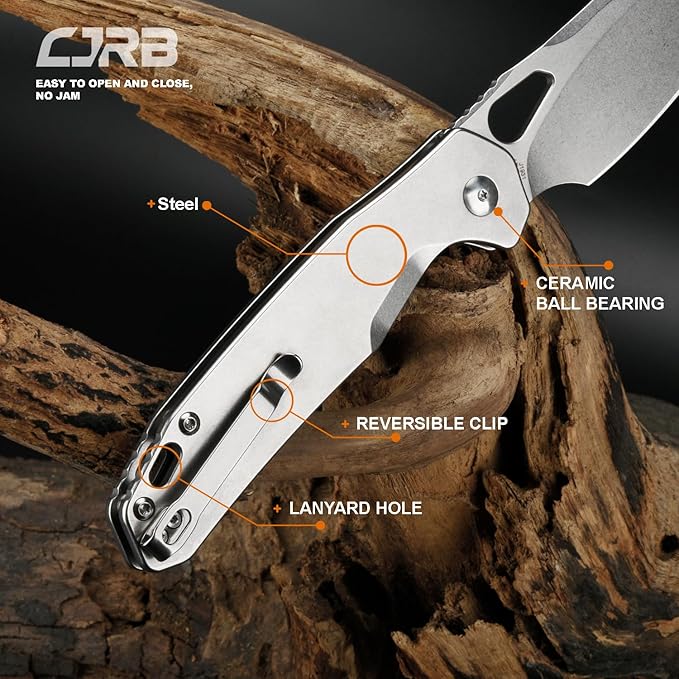 CJRB Frack Folding Pocket Knife, 3.9" AR-RPM9 Steel Blade PVD Coating Steel Handle EDC Knife