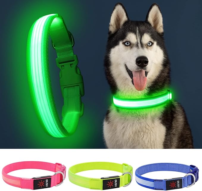 YFbrite Light up Dog Collar, USB Rechargeable LED Puppy Collar Super Bright Adjustable Glowing Dog
