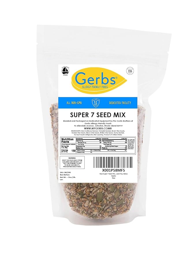 GERBS Raw Super 7 Seed Snack Trail Mix 1 LBS. | Top 14 Food Allergy Free | Resealable Bulk Bag |