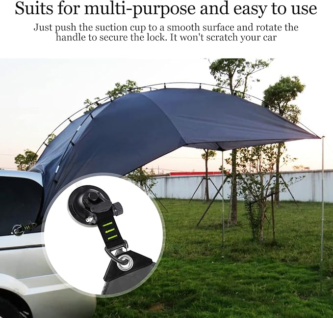 CONBOLA Suction Cups Hooks Heavy Duty Outdoor Car Camping Essentials 4 Pieces Upgraded Tie Down