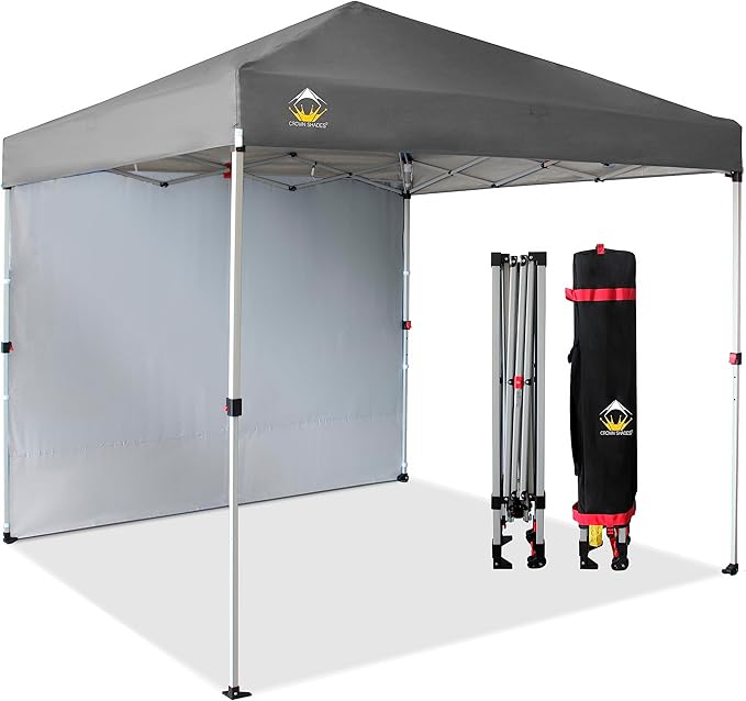CROWN SHADES 8x8 Pop Up Canopy with 1 Side Wall - Beach Tent with One Push Setup - Outdoor Sun