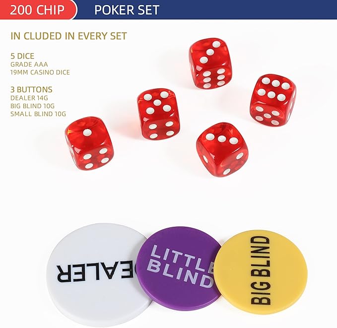 200Pcs Poker Chips Set for Texas Holdem,Blackjack, Tournaments with Aluminum Case,2 Decks of Cards