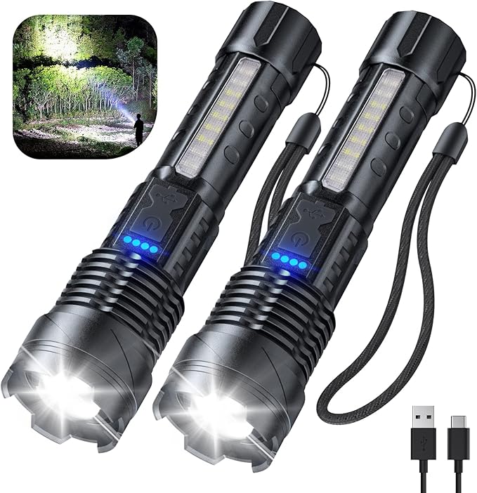 Cinlinso Flashlight High Lumens Rechargeable 2 Pack, 990000 Lumen Super Bright Led Flashlights with