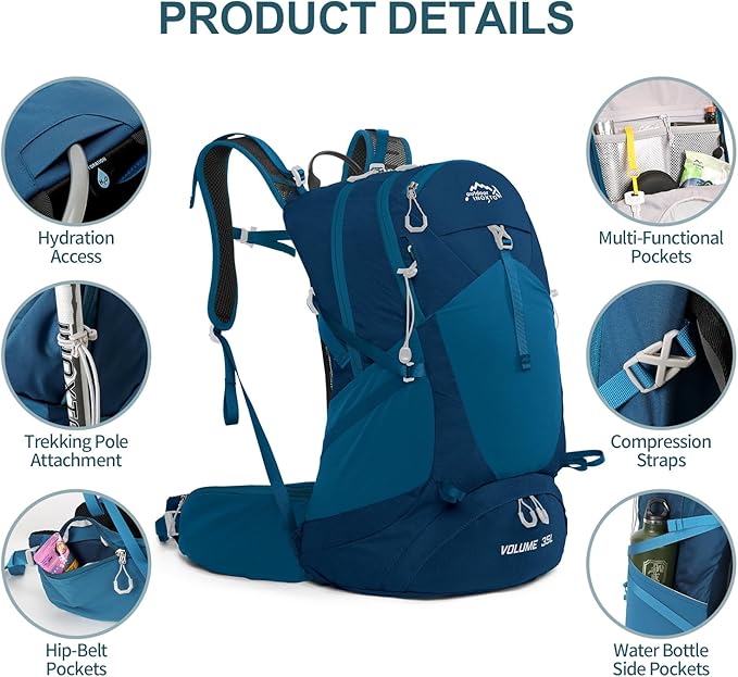 Hiking Backpack, Waterproof Hiking Daypack with 3L Water Bladder and Rain Cover, Lightweight Travel