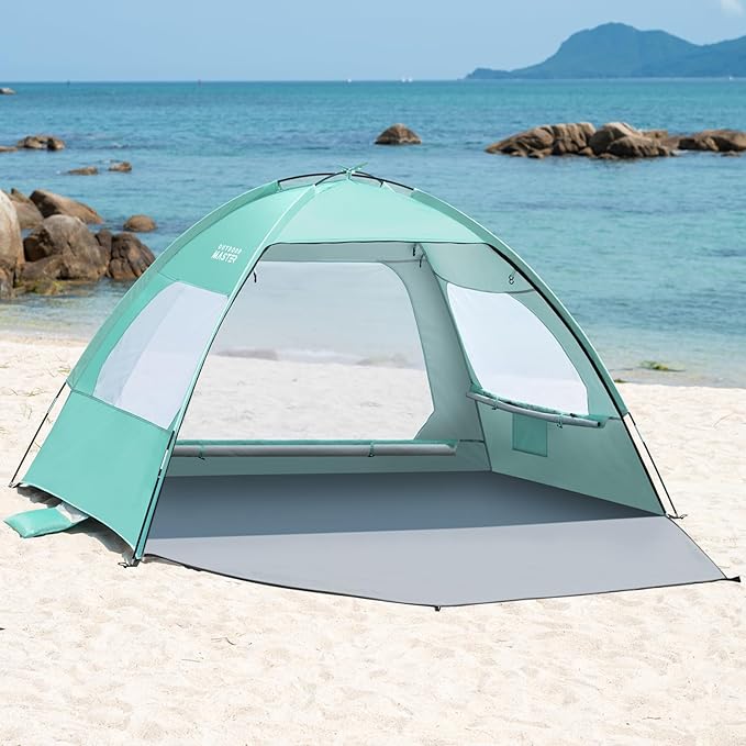 OutdoorMaster Beach Tent for 3/4 Person - Easy Setup Sun Shade Shelter, Portable Beach Shade Sun