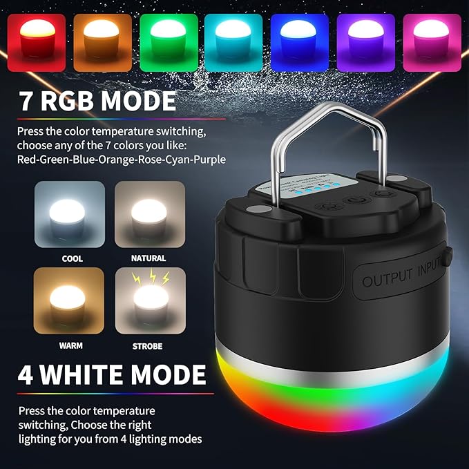1000LM Camping Lantern Rechargeable, 11 Light Modes with RGB Color Changing Camping Lights