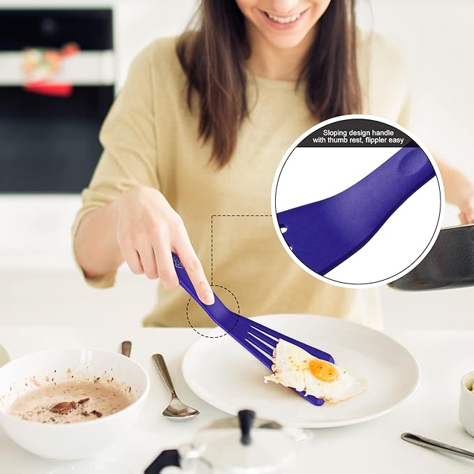 HOTEC 600??Heat Resistant Silicone Slotted Fish Turner Spatula Set, BPA Free Kitchen Cooking