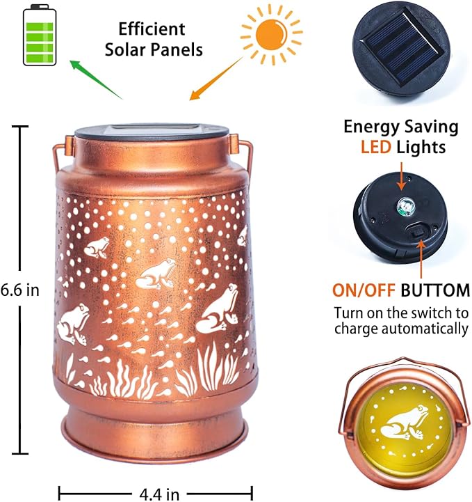 Frog Solar Lanterns Outdoor Waterproof Hanging Solar Lights Frog Gifts for Women Men Metal
