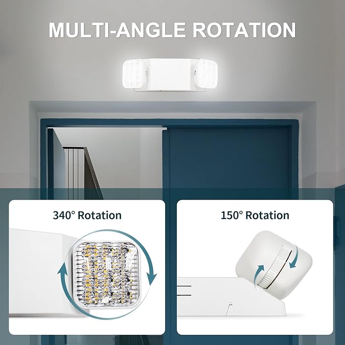 Emergency Light with Backup Battery, Two Head Adjustable Commercial Emergency Lights for Home Power