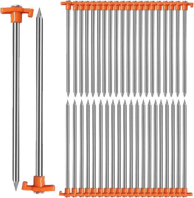 APACALI 40 PCS Metal Tent Stakes Heavy Duty, 10 Inch Yard Stakes Non-Rust Metal Tent Pegs Ground