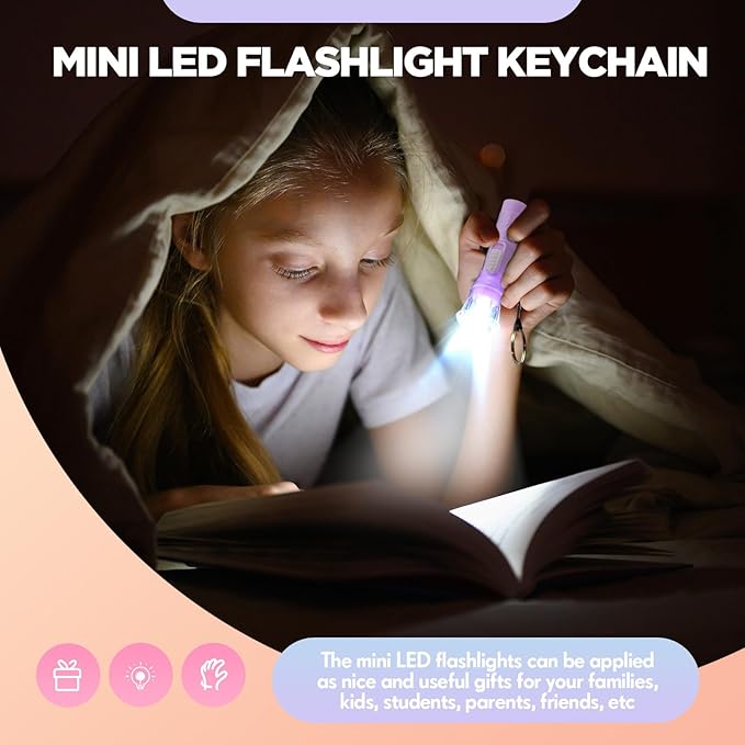 Jexine 100 Pcs Mini Flashlight Keychain Bulk Assorted Colors Torch Keyring Flashlights LED Small