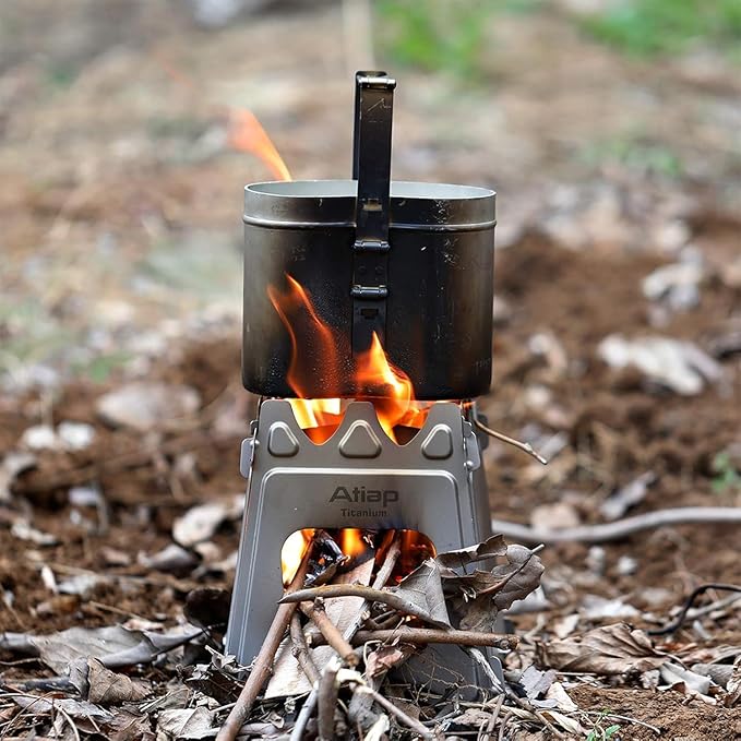 Ultralight Titanium Wood Burning Stove Outdoor Camping Multi-Fuels Alcohol Stove BBQ Stove