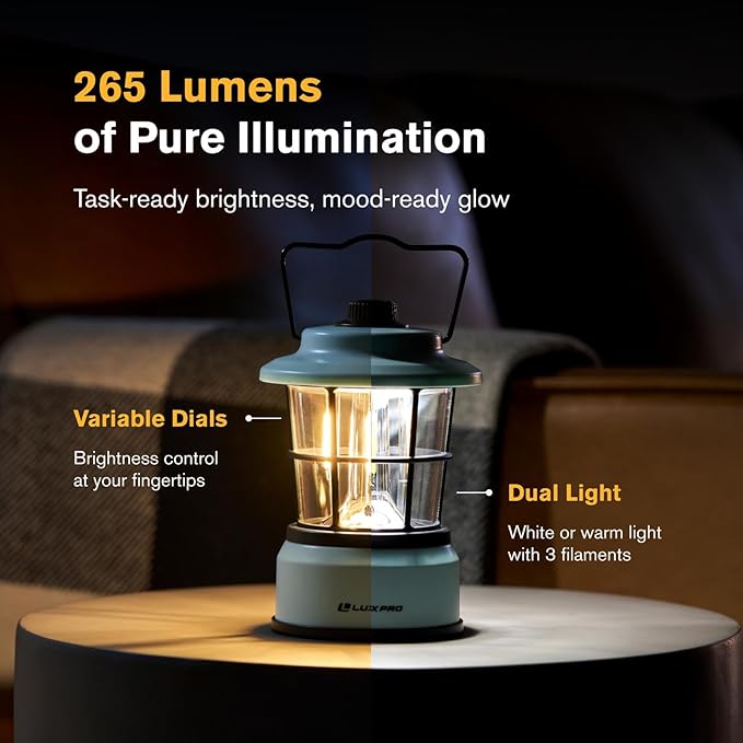 LUXPRO Retro LED Lantern - Battery-Powered Emergency Lantern - Water Resistant - Bright LED Lamp