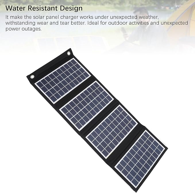 Portable Solar Panel, 30W 5V Foldable Solar Panel Charger with Dual USB Outputs, 4 Fold Water Proof