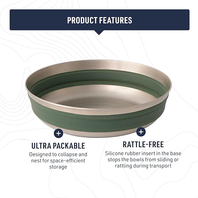 Sea to Summit Detour Stainless Steel Collapsible Bowl, Medium (22 fl oz), Beluga Black